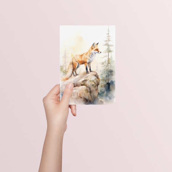 Watercolor Floral Red Fox Portrait Wall Art Illustration Print Poster Unframed - Picture 5 of 6